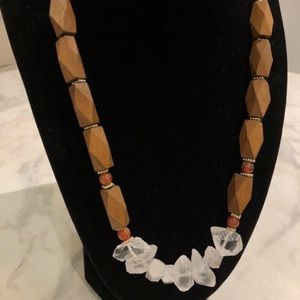 Natural Wood and Quartz Necklace and Earrings Set